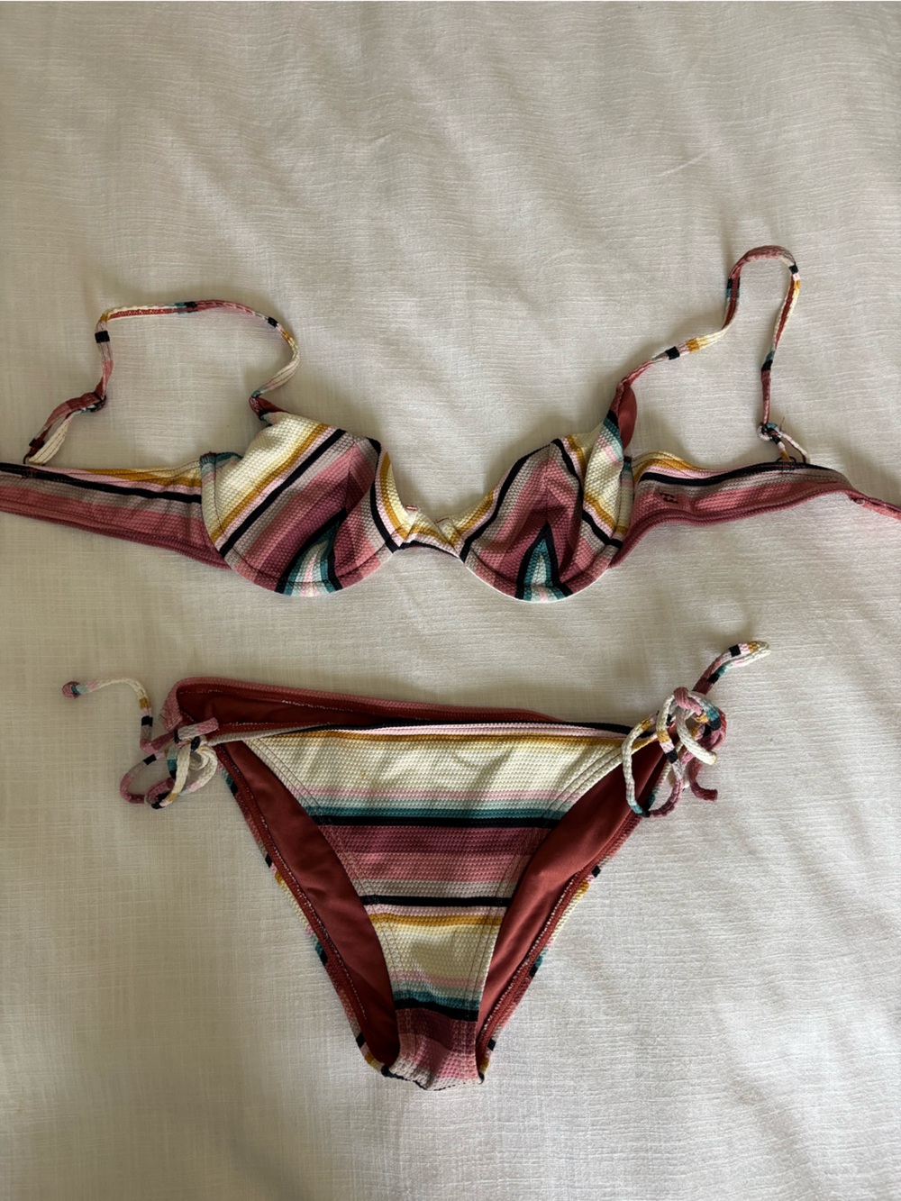 Billabong Striped Multicolor Bikini Set - Pink, Cream & Teal